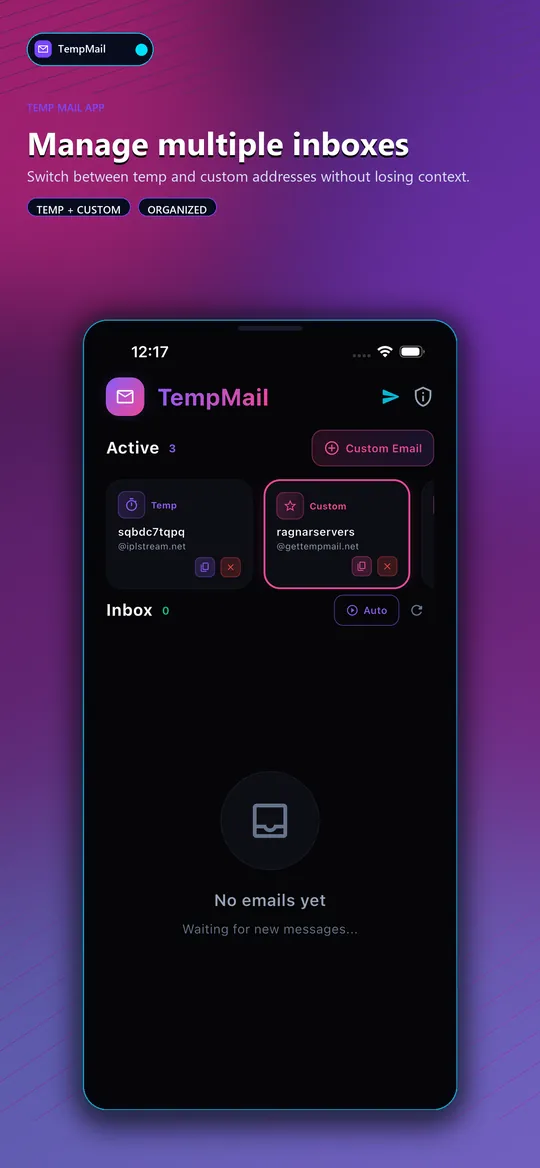 Manage multiple temporary inboxes at the same time