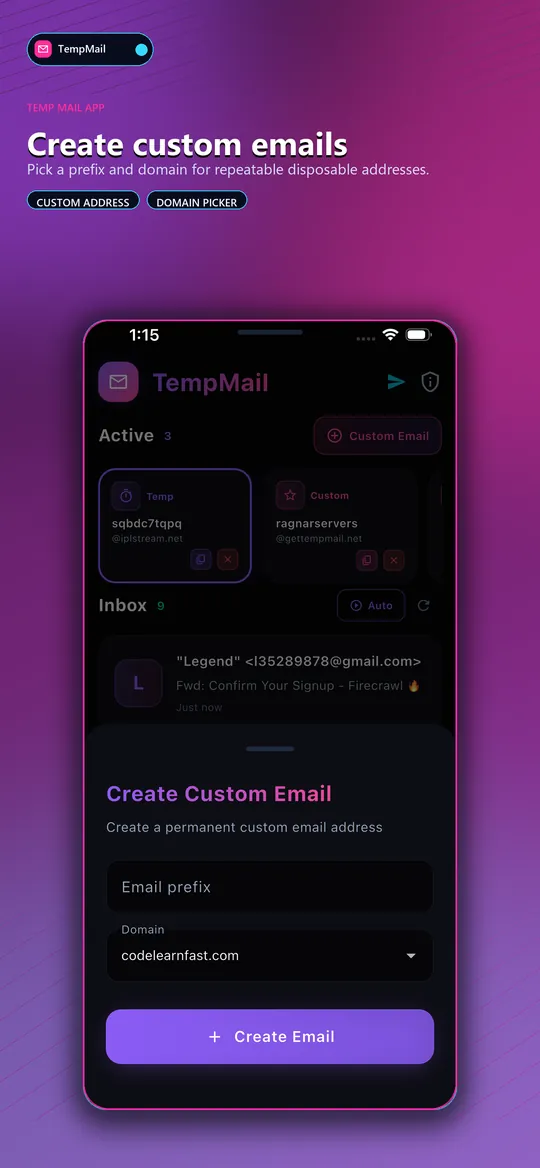 Create custom temporary email addresses with your own name
